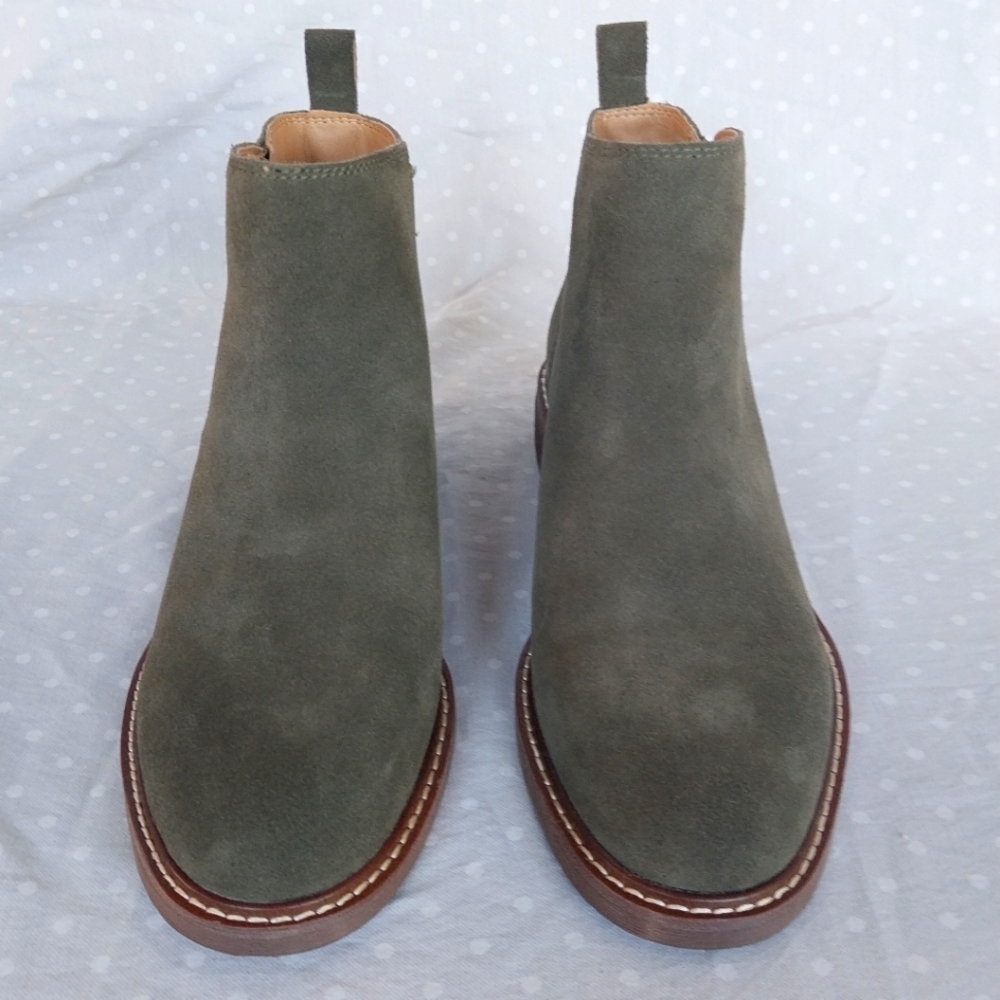 Crown Vintage Sage Green Suede Gorgie Side Zip Ankle Boot